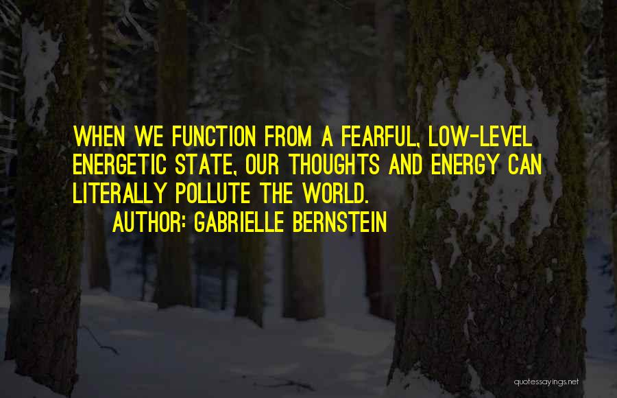 Gabrielle Bernstein Quotes: When We Function From A Fearful, Low-level Energetic State, Our Thoughts And Energy Can Literally Pollute The World.