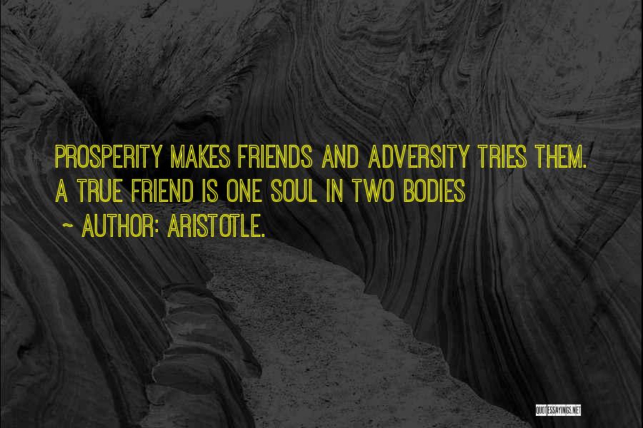 Aristotle. Quotes: Prosperity Makes Friends And Adversity Tries Them. A True Friend Is One Soul In Two Bodies