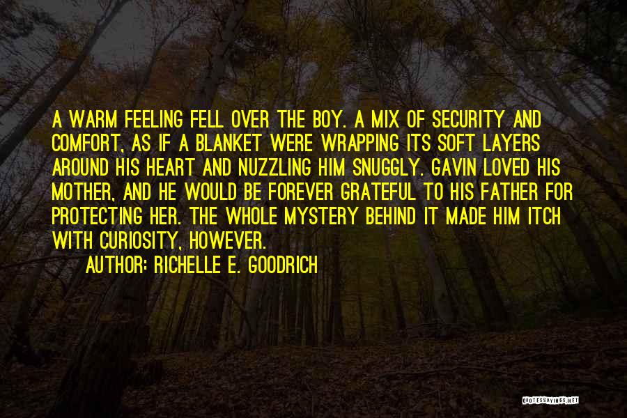 Richelle E. Goodrich Quotes: A Warm Feeling Fell Over The Boy. A Mix Of Security And Comfort, As If A Blanket Were Wrapping Its