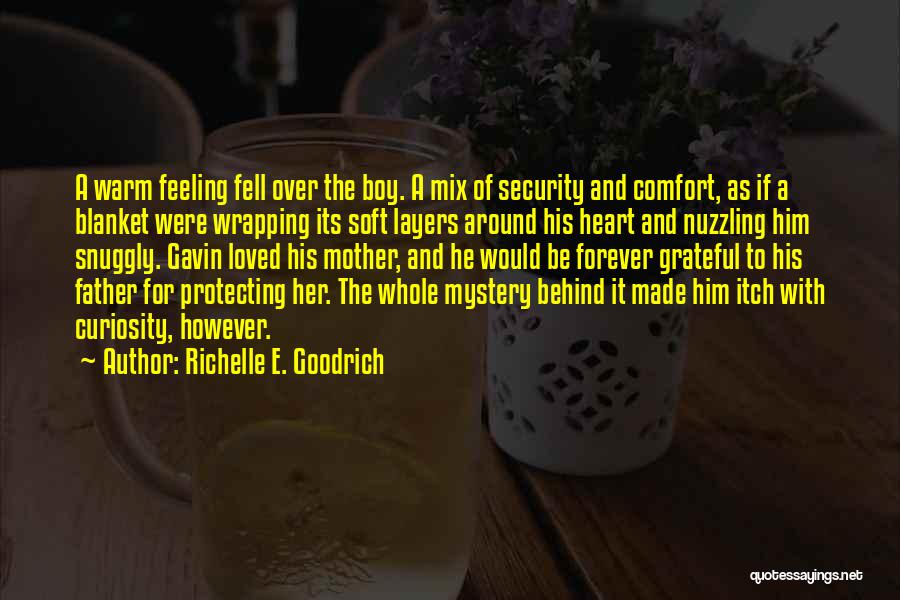 Richelle E. Goodrich Quotes: A Warm Feeling Fell Over The Boy. A Mix Of Security And Comfort, As If A Blanket Were Wrapping Its