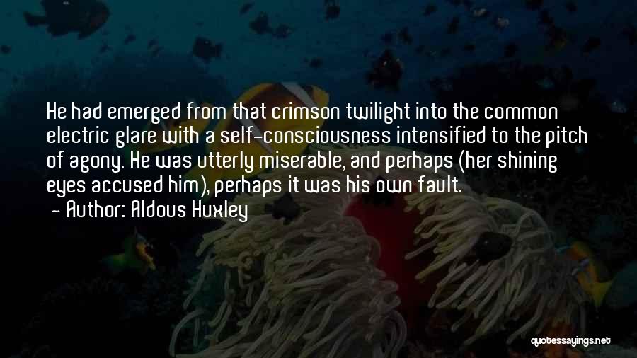 Aldous Huxley Quotes: He Had Emerged From That Crimson Twilight Into The Common Electric Glare With A Self-consciousness Intensified To The Pitch Of