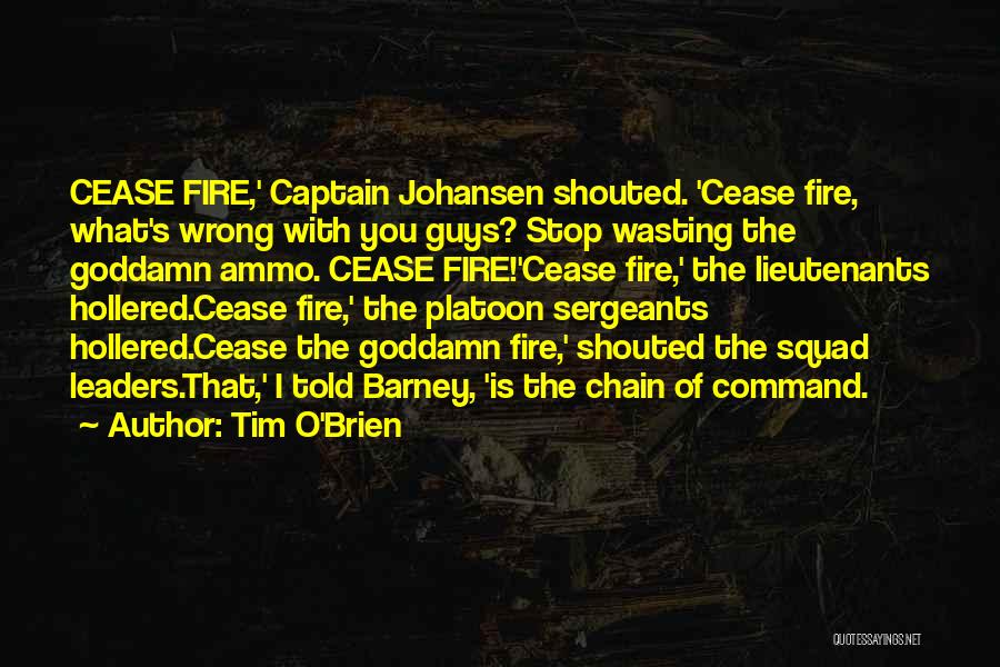 Tim O'Brien Quotes: Cease Fire,' Captain Johansen Shouted. 'cease Fire, What's Wrong With You Guys? Stop Wasting The Goddamn Ammo. Cease Fire!'cease Fire,'