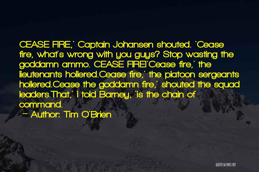 Tim O'Brien Quotes: Cease Fire,' Captain Johansen Shouted. 'cease Fire, What's Wrong With You Guys? Stop Wasting The Goddamn Ammo. Cease Fire!'cease Fire,'