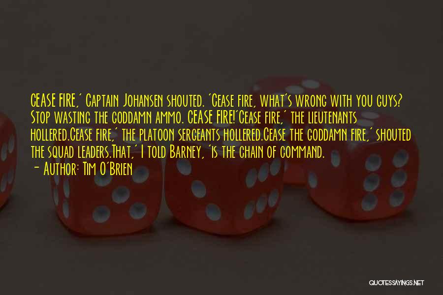 Tim O'Brien Quotes: Cease Fire,' Captain Johansen Shouted. 'cease Fire, What's Wrong With You Guys? Stop Wasting The Goddamn Ammo. Cease Fire!'cease Fire,'