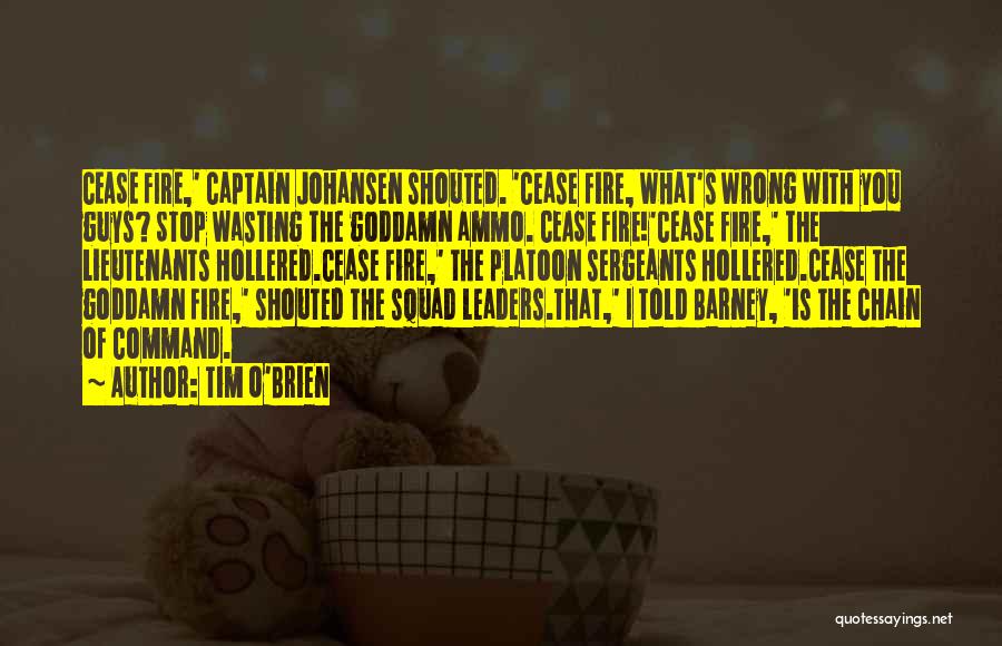 Tim O'Brien Quotes: Cease Fire,' Captain Johansen Shouted. 'cease Fire, What's Wrong With You Guys? Stop Wasting The Goddamn Ammo. Cease Fire!'cease Fire,'