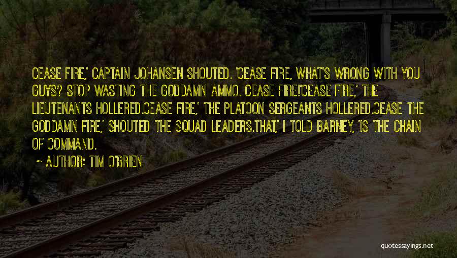 Tim O'Brien Quotes: Cease Fire,' Captain Johansen Shouted. 'cease Fire, What's Wrong With You Guys? Stop Wasting The Goddamn Ammo. Cease Fire!'cease Fire,'