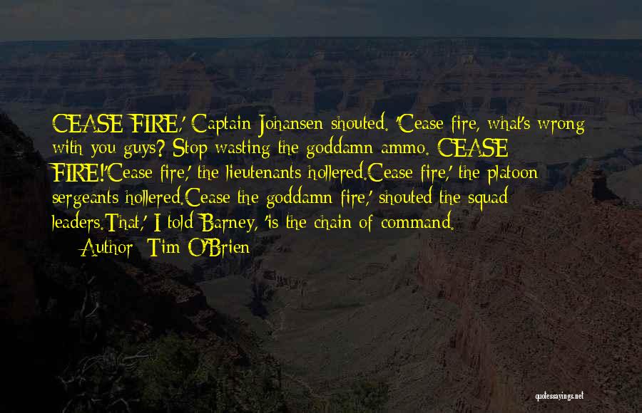 Tim O'Brien Quotes: Cease Fire,' Captain Johansen Shouted. 'cease Fire, What's Wrong With You Guys? Stop Wasting The Goddamn Ammo. Cease Fire!'cease Fire,'