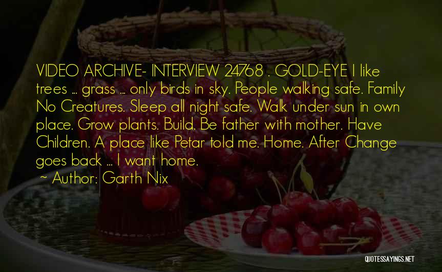 Garth Nix Quotes: Video Archive- Interview 24768 . Gold-eye I Like Trees ... Grass ... Only Birds In Sky. People Walking Safe. Family