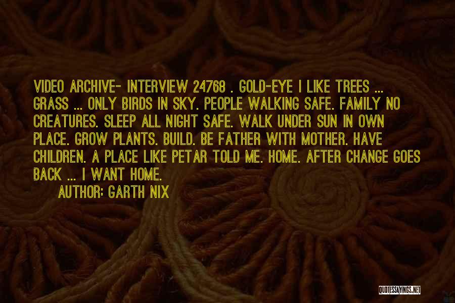Garth Nix Quotes: Video Archive- Interview 24768 . Gold-eye I Like Trees ... Grass ... Only Birds In Sky. People Walking Safe. Family