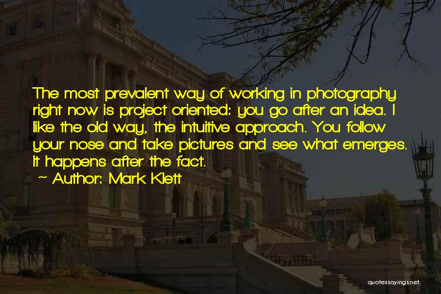 Mark Klett Quotes: The Most Prevalent Way Of Working In Photography Right Now Is Project Oriented: You Go After An Idea. I Like