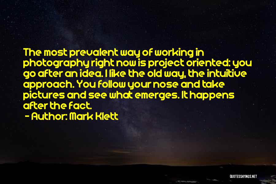 Mark Klett Quotes: The Most Prevalent Way Of Working In Photography Right Now Is Project Oriented: You Go After An Idea. I Like