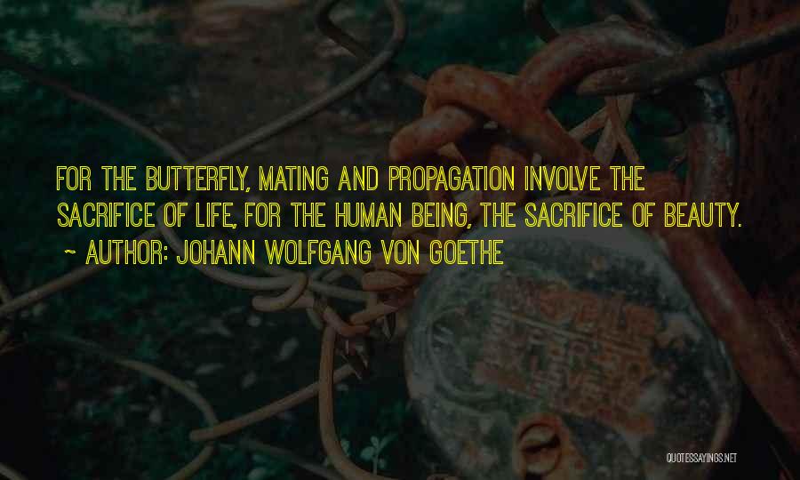 Johann Wolfgang Von Goethe Quotes: For The Butterfly, Mating And Propagation Involve The Sacrifice Of Life, For The Human Being, The Sacrifice Of Beauty.