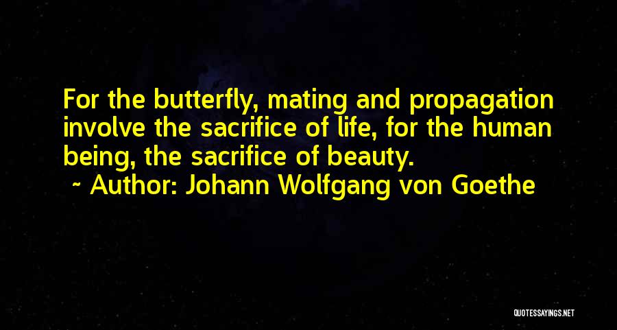 Johann Wolfgang Von Goethe Quotes: For The Butterfly, Mating And Propagation Involve The Sacrifice Of Life, For The Human Being, The Sacrifice Of Beauty.