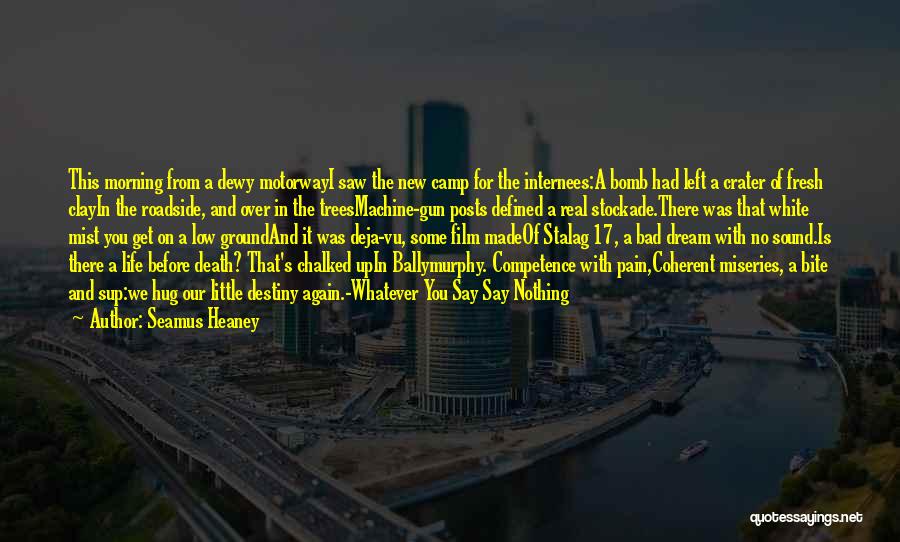 Seamus Heaney Quotes: This Morning From A Dewy Motorwayi Saw The New Camp For The Internees:a Bomb Had Left A Crater Of Fresh