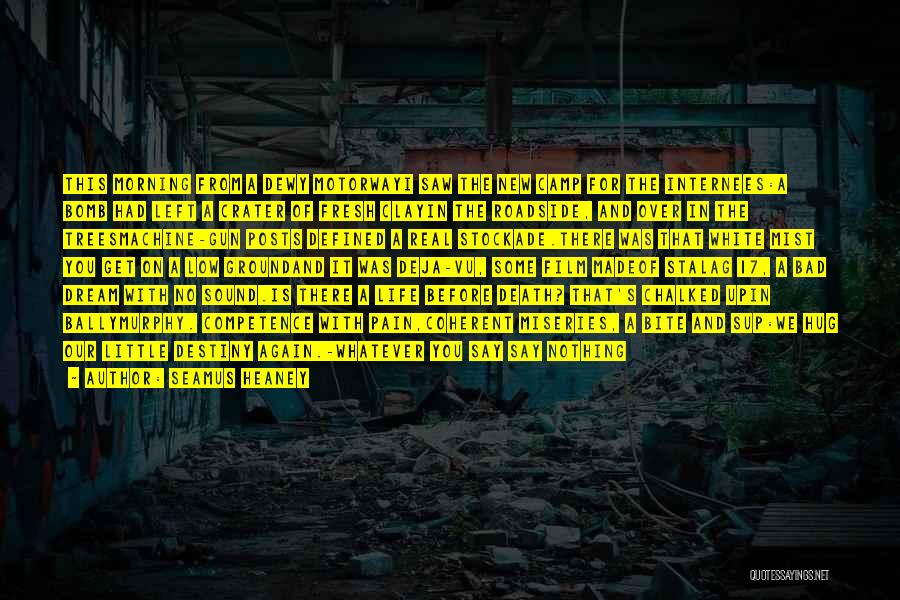 Seamus Heaney Quotes: This Morning From A Dewy Motorwayi Saw The New Camp For The Internees:a Bomb Had Left A Crater Of Fresh