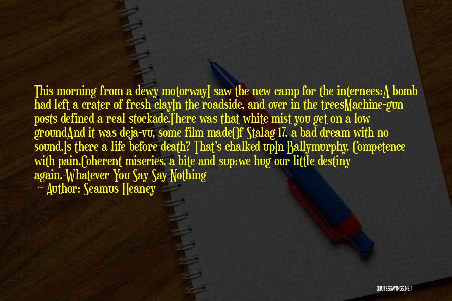 Seamus Heaney Quotes: This Morning From A Dewy Motorwayi Saw The New Camp For The Internees:a Bomb Had Left A Crater Of Fresh