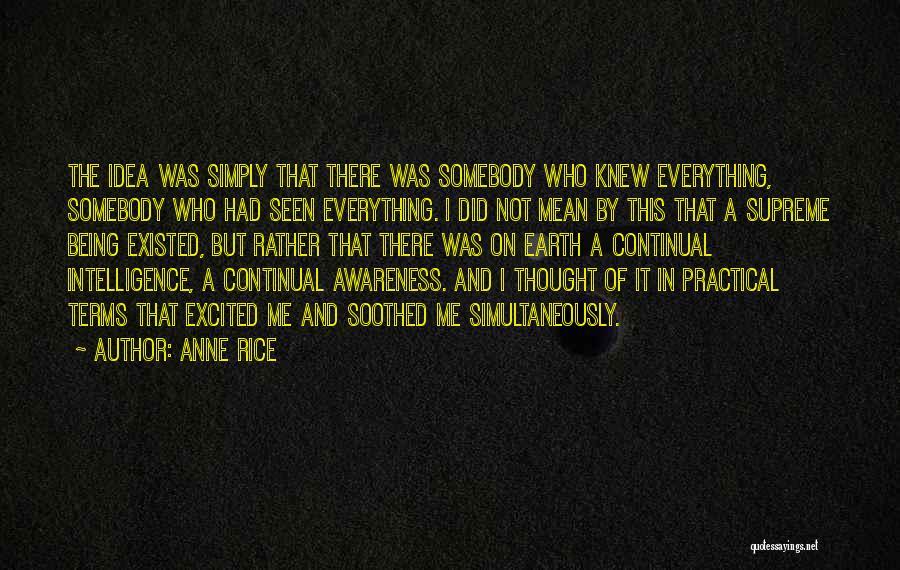 Anne Rice Quotes: The Idea Was Simply That There Was Somebody Who Knew Everything, Somebody Who Had Seen Everything. I Did Not Mean