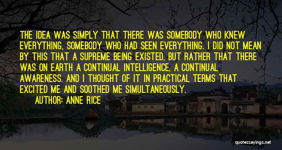 Anne Rice Quotes: The Idea Was Simply That There Was Somebody Who Knew Everything, Somebody Who Had Seen Everything. I Did Not Mean