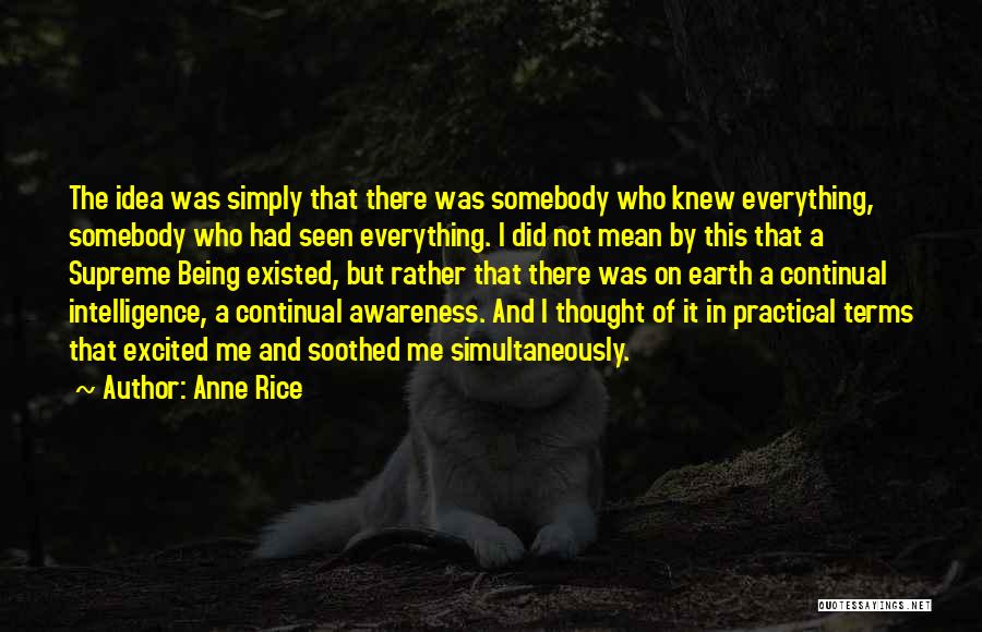 Anne Rice Quotes: The Idea Was Simply That There Was Somebody Who Knew Everything, Somebody Who Had Seen Everything. I Did Not Mean
