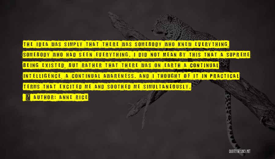 Anne Rice Quotes: The Idea Was Simply That There Was Somebody Who Knew Everything, Somebody Who Had Seen Everything. I Did Not Mean
