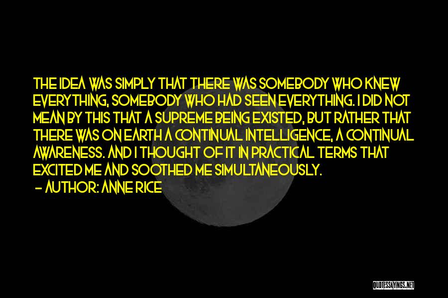 Anne Rice Quotes: The Idea Was Simply That There Was Somebody Who Knew Everything, Somebody Who Had Seen Everything. I Did Not Mean