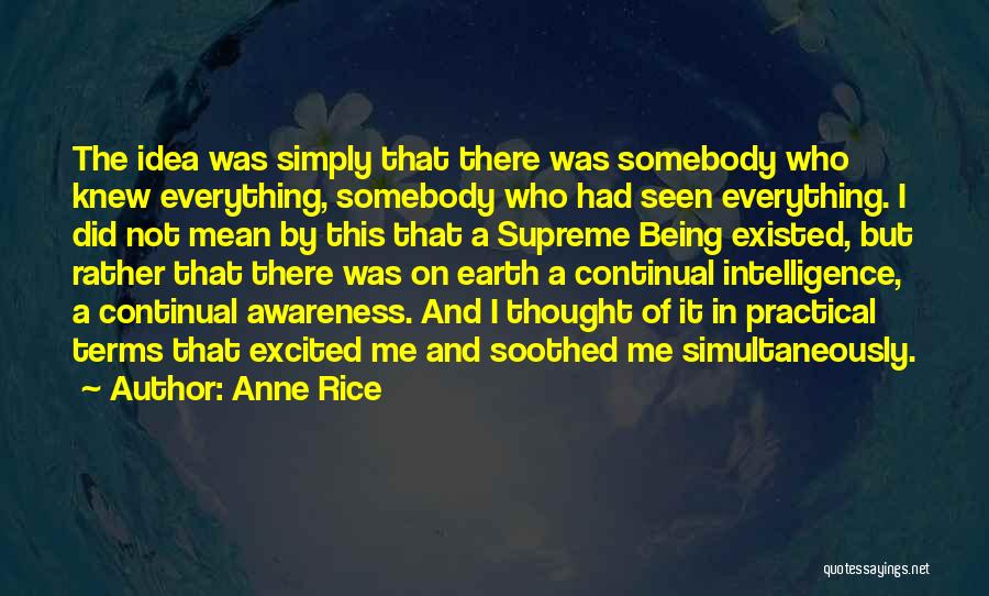 Anne Rice Quotes: The Idea Was Simply That There Was Somebody Who Knew Everything, Somebody Who Had Seen Everything. I Did Not Mean