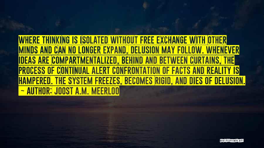 Joost A.M. Meerloo Quotes: Where Thinking Is Isolated Without Free Exchange With Other Minds And Can No Longer Expand, Delusion May Follow. Whenever Ideas