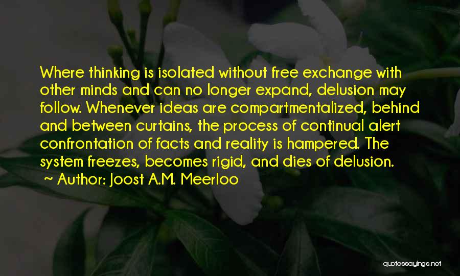 Joost A.M. Meerloo Quotes: Where Thinking Is Isolated Without Free Exchange With Other Minds And Can No Longer Expand, Delusion May Follow. Whenever Ideas