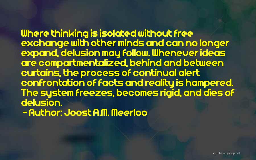 Joost A.M. Meerloo Quotes: Where Thinking Is Isolated Without Free Exchange With Other Minds And Can No Longer Expand, Delusion May Follow. Whenever Ideas