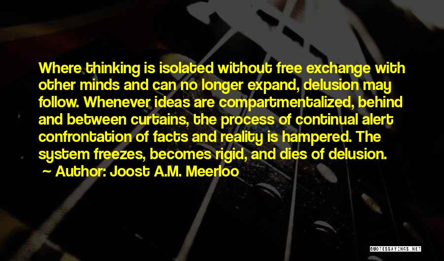 Joost A.M. Meerloo Quotes: Where Thinking Is Isolated Without Free Exchange With Other Minds And Can No Longer Expand, Delusion May Follow. Whenever Ideas
