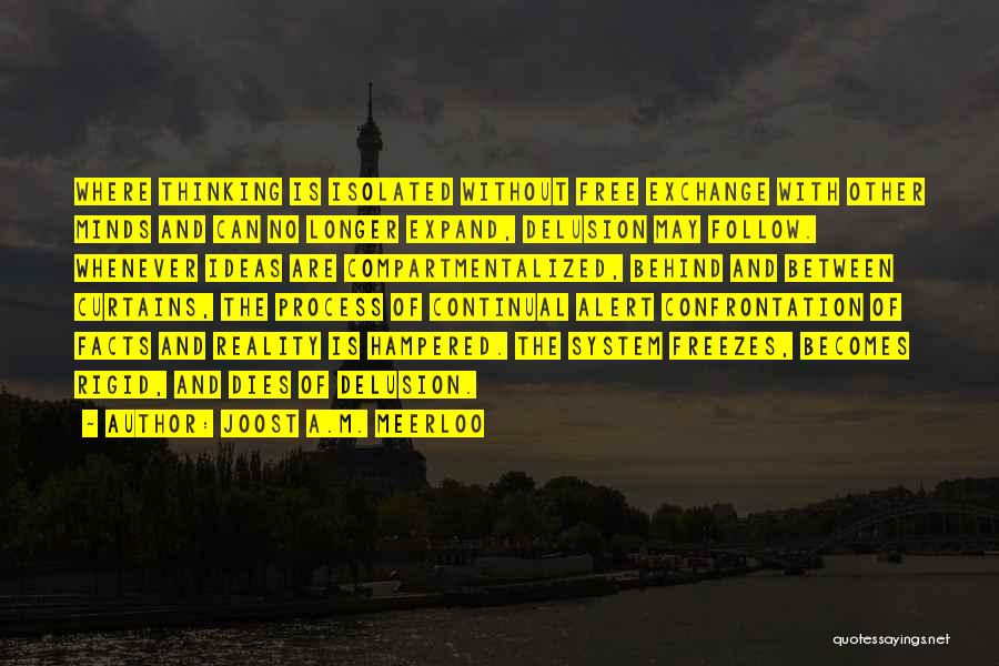 Joost A.M. Meerloo Quotes: Where Thinking Is Isolated Without Free Exchange With Other Minds And Can No Longer Expand, Delusion May Follow. Whenever Ideas