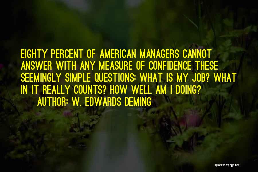 W. Edwards Deming Quotes: Eighty Percent Of American Managers Cannot Answer With Any Measure Of Confidence These Seemingly Simple Questions: What Is My Job?