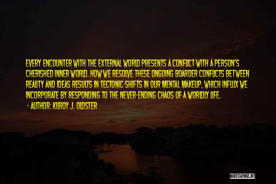 Kilroy J. Oldster Quotes: Every Encounter With The External World Presents A Conflict With A Person's Cherished Inner World. How We Resolve These Ongoing