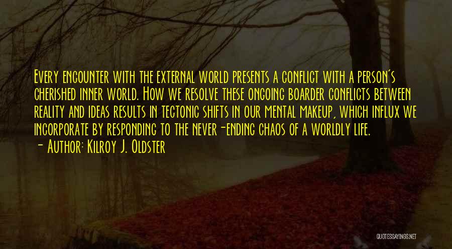 Kilroy J. Oldster Quotes: Every Encounter With The External World Presents A Conflict With A Person's Cherished Inner World. How We Resolve These Ongoing