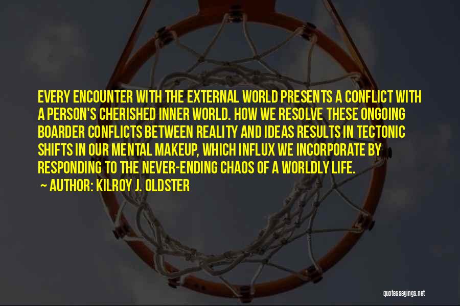 Kilroy J. Oldster Quotes: Every Encounter With The External World Presents A Conflict With A Person's Cherished Inner World. How We Resolve These Ongoing