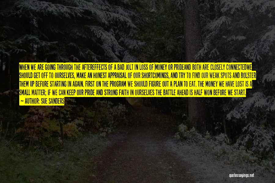 Sue Sanders Quotes: When We Are Going Through The Aftereffects Of A Bad Jolt In Loss Of Money Or Prideand Both Are Closely