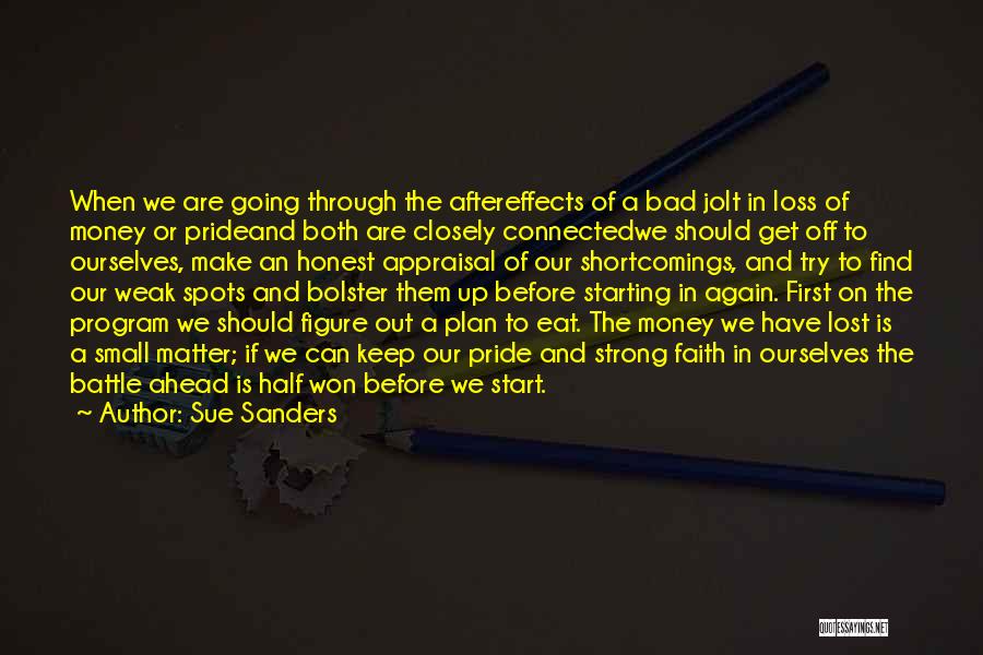 Sue Sanders Quotes: When We Are Going Through The Aftereffects Of A Bad Jolt In Loss Of Money Or Prideand Both Are Closely