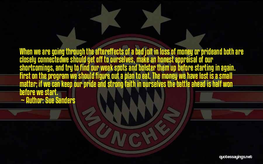 Sue Sanders Quotes: When We Are Going Through The Aftereffects Of A Bad Jolt In Loss Of Money Or Prideand Both Are Closely
