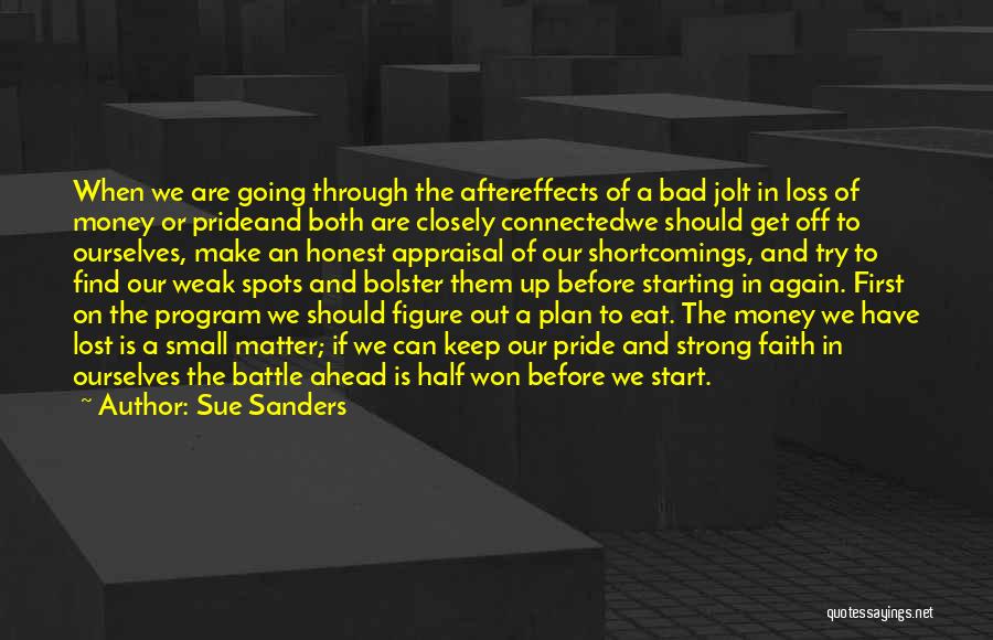 Sue Sanders Quotes: When We Are Going Through The Aftereffects Of A Bad Jolt In Loss Of Money Or Prideand Both Are Closely