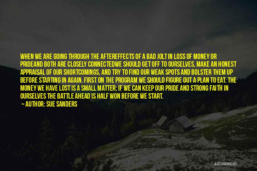 Sue Sanders Quotes: When We Are Going Through The Aftereffects Of A Bad Jolt In Loss Of Money Or Prideand Both Are Closely