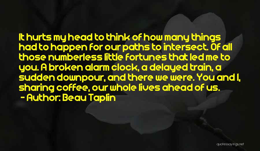 Beau Taplin Quotes: It Hurts My Head To Think Of How Many Things Had To Happen For Our Paths To Intersect. Of All