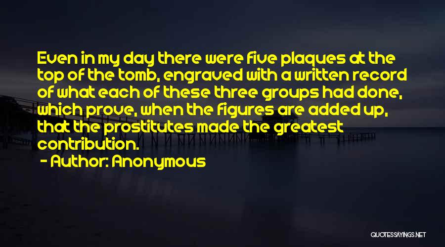 Anonymous Quotes: Even In My Day There Were Five Plaques At The Top Of The Tomb, Engraved With A Written Record Of