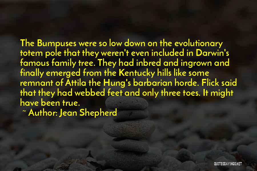 Jean Shepherd Quotes: The Bumpuses Were So Low Down On The Evolutionary Totem Pole That They Weren't Even Included In Darwin's Famous Family