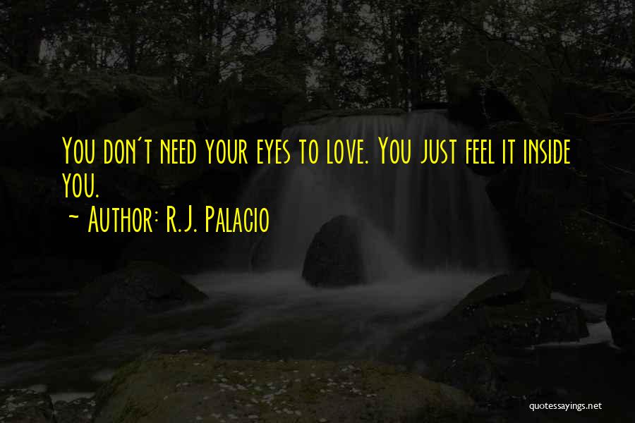 R.J. Palacio Quotes: You Don't Need Your Eyes To Love. You Just Feel It Inside You.