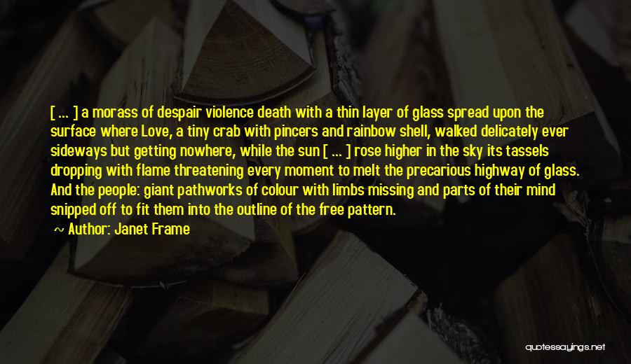 Janet Frame Quotes: [ ... ] A Morass Of Despair Violence Death With A Thin Layer Of Glass Spread Upon The Surface Where