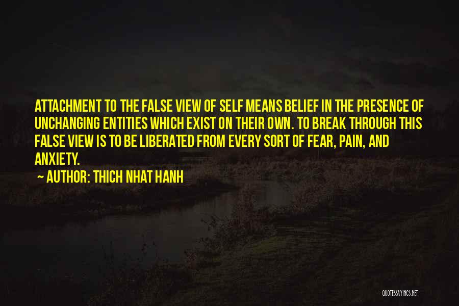 Thich Nhat Hanh Quotes: Attachment To The False View Of Self Means Belief In The Presence Of Unchanging Entities Which Exist On Their Own.