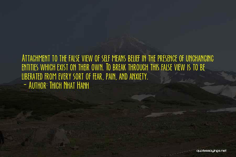 Thich Nhat Hanh Quotes: Attachment To The False View Of Self Means Belief In The Presence Of Unchanging Entities Which Exist On Their Own.