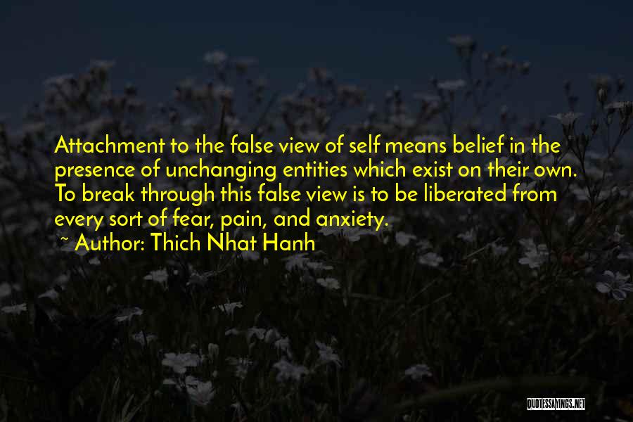 Thich Nhat Hanh Quotes: Attachment To The False View Of Self Means Belief In The Presence Of Unchanging Entities Which Exist On Their Own.