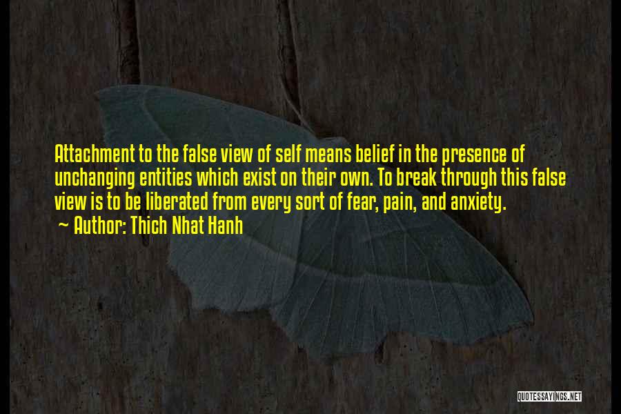 Thich Nhat Hanh Quotes: Attachment To The False View Of Self Means Belief In The Presence Of Unchanging Entities Which Exist On Their Own.