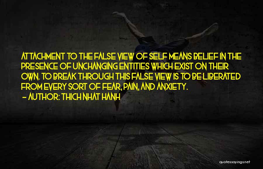 Thich Nhat Hanh Quotes: Attachment To The False View Of Self Means Belief In The Presence Of Unchanging Entities Which Exist On Their Own.